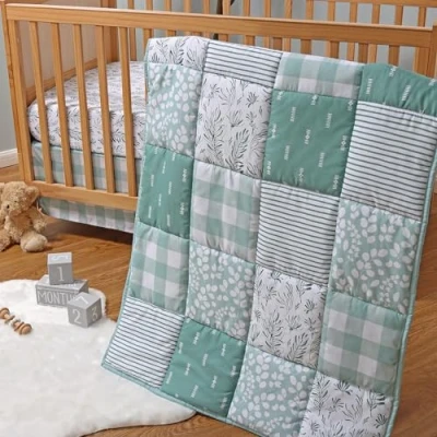 Image of The Peanutshell Crib Bedding Set for Boys or Girls, Neutral 3 pc Baby Bedding, Sage Green Floral Nursery Decor