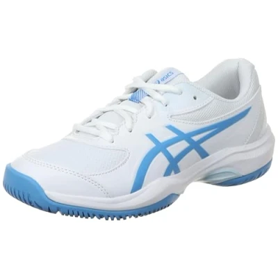 Image of Asics Gelgame 10 Unisex Multicourt tennis shoes for kids, Size: 5, White/blue coast Imitation leather/ textile