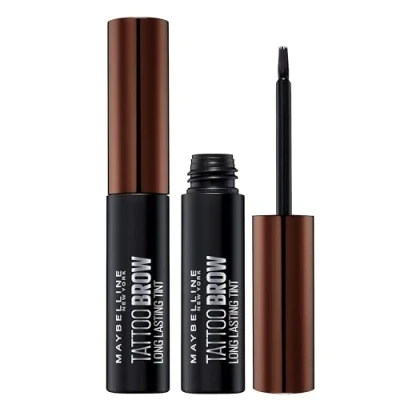 Image of Maybelline New York Tattoo Brow Peel Off Eyebrow Gel Tint, Semi Permanent Colour, Waterproof, Lasts up to 3 Days, Colour: Dark Brown, Duo Bundle