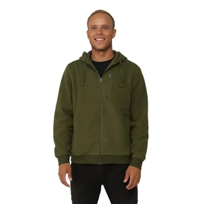 Image of DANISH ENDURANCE High Pile Fleece Jacket, Ajustable Hood, Zip Pockets, for Men, Green, L