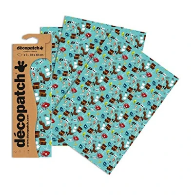 Image of Décopatch Ref C728O Pirate Themed Designs Paper Pack Each Sheet 30 x 40cm, of 3 Sheets Best Used With Décopach Glue &amp; Varnish, Multicoloured