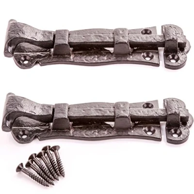 Image of 2X Black Cast Iron Tower Door Bolts Antique Scroll Heavy Sliding Locks/Latches
