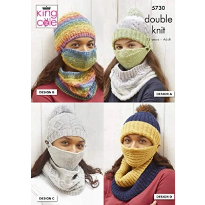 Image of King Cole DK Knitting Pattern to Knit Face Covering Masks Hats &amp; Cowls (5730)