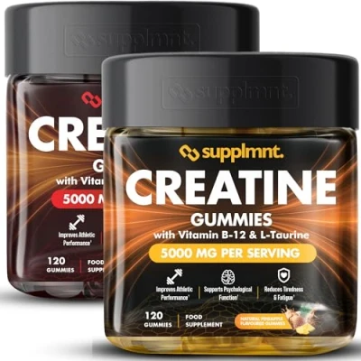 Image of Creatine 120 Gummies Max 5000mg for Men &amp; Women Monohydrate Plus B12 and L Taurine Chewable Gummies, 2 x 1 Month Supply (Dual Pack, Cola Pineapple)