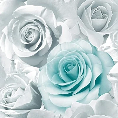 Image of Muriva Madison Glitter Aqua Wallpaper 139523 Flower Floral Large Roses Blue