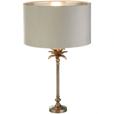 Image of Palm Table Lamp Antique Nickel, Grey Velvet Shade