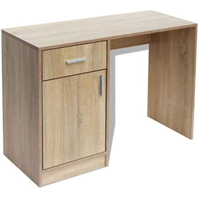 Image of vidaXL Oak Desk with Drawer and Cabinet Modern, Compact Functional Ideal for Office, Study or Children&#039;s Bedroom Scandinavian Style Side Table Laptop