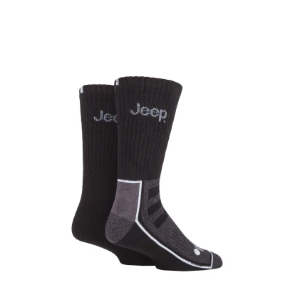 Image of Mens 2 Pair Jeep Exclusive to SOCKSHOP Bamboo Boot Socks Black / Charcoal 6 11
