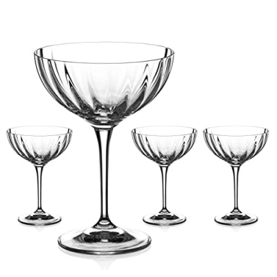 Image of DIAMANTE Champagne Cocktail Saucers/Coupes Set ‘Mirage’ Hand Cut Crystal of 4