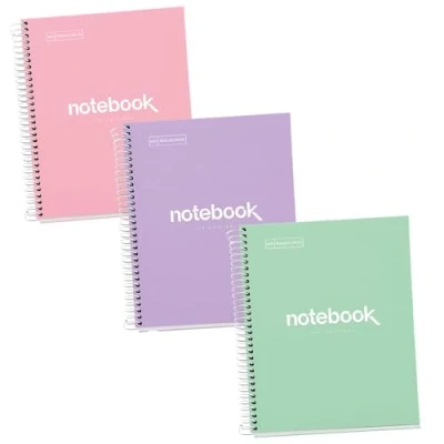 Image of Miquelrius Pack of 3 A5 Notebooks (80 Sheets) with 5mm Tips, Dots, 90g, Micro Perforated, Margin 2 Holes and Colour Strips, Extra Strong Pastel Cardstock