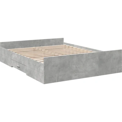 Image of vidaXL Bed Frame with Drawers without Mattress Concrete Grey 150x200 cm King Size