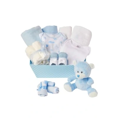 Image of Baby Boy Gift Set 12 Essentials for Newborn Ideal Shower Gifts Boys, Includes Clothes, Blankets &amp; Blue Teddy Bear
