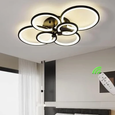 Image of CAI HAI Modern LED Ceiling Light: Black Recessed Light 68W Dimmable with Remote Control for Living Room, Dining Room Lighting, Bedroom, Home