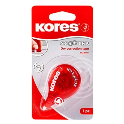 Image of Kores Scooter Correction Tape No Peeling Dry Roller with Wheel Guide, Ergonomic School Supplies, Stationery Supplies Single Pack 8m x 4.2mm