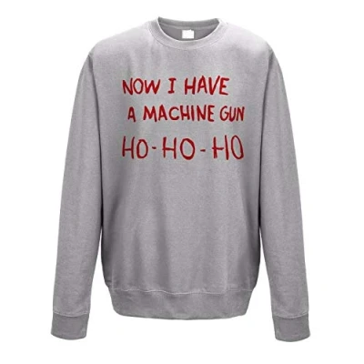 Image of TAQ SPORTS Now I Have A Machine Gun HO Sweatshirt DIE Hard Christmas Jumper (Medium, Grey)