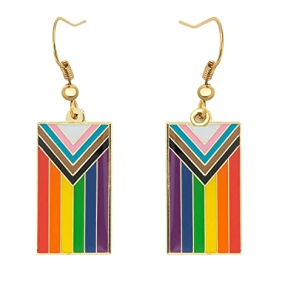Image of Progress Pride Dangle Earrings Gay &amp; Lesbian LGBT Gifts Rainbow Jewelry