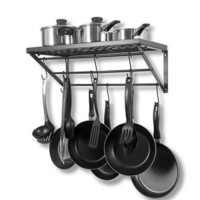 Image of Ejoyous Kitchen Shelf, Pan Wall Holder, Holder with 10 S shaped Hooks for Hallways, Kitchens, Bathrooms, 60 x 25 cm