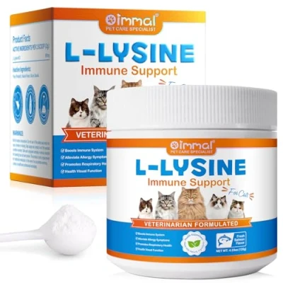 Image of L Lysine Powder for Cats, Supplement Support Immune System, Respiratory Health &amp; Visual Function and Allergy Relief, Pets Supplies Multivitamins, Salmon Flavor 4.23 oz / 120g