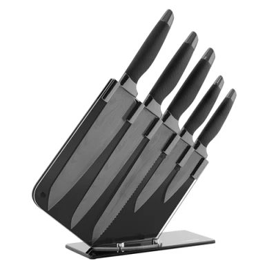 Image of Tower 5 Piece Damascus Knife Set Mirror Black