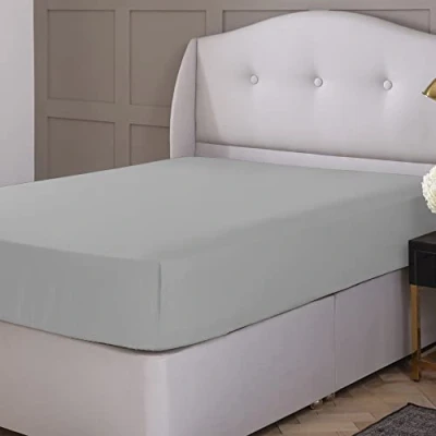 Image of Silentnight 100% Pure Cotton Extra Deep 40cm Single Light Grey Fitted Sheet. Super Soft and Easy Care No Iron Luxury Linen Bottom Bedsheet Elastic Hem to Snugly Fit Around Your Mattress, 541091GE