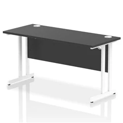 Image of Impulse 1400x600mm Straight Office Desk Black Top White Cantilever Leg