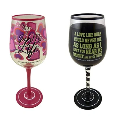 Image of Pack of 2 Lennon &amp; McCartney Wine Glasses (in My Life and I Love Her)