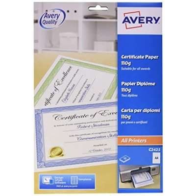 Image of Avery UK C2425 A4 Certificate Paper, Blue Border, 10 Sheets per Pack