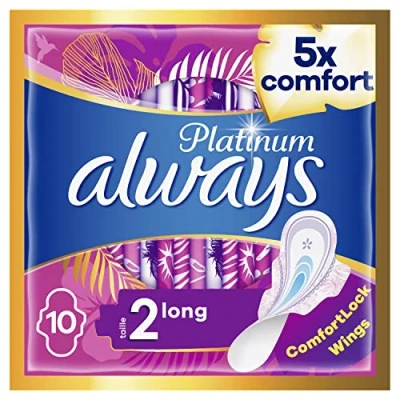 Image of Always Platinum Long Sanitary Towels With Wings 10 Pads