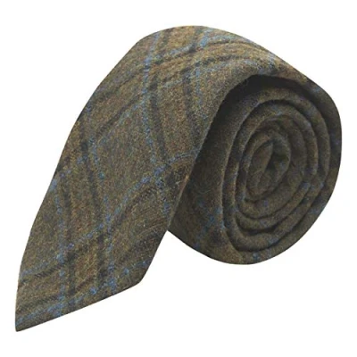 Image of King &amp; Priory Olive Green Brown Check Tie, Tweed, Tartan, Plaid