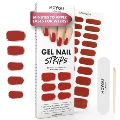 Image of MOYOU LONDON Semi Cured Gel Nail Strips 20 Pcs. Wraps for Salon Quality Manicure Works with Any UV Lamp Easy to Apply, Trim, &amp; Remove Stickers