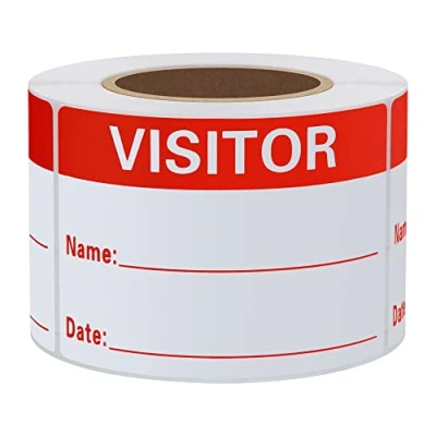 Image of Hylabelest Visitor Pass Stickers Red Identification Labels 300 Per Roll (Red)