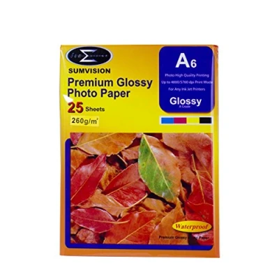 Image of Sumvision Photo Picture Photograph Paper A6 260gm Glossy Premium Professional Gloss Coated Inkjet 25 Sheet Pack