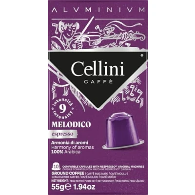 Image of Cellini Aluminium Coffee Capsules Compatible with Nespresso Melodico 100pcs Aromatic Bitter Cocoa Notes