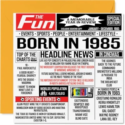 Image of 39th Birthday Cards for Men Women Born In 1985 Newspaper Happy 39 Card Brother Sister Friends Vintage Retro Back 1985, 145mm x Thirty Nine Ninth Bday Greeting