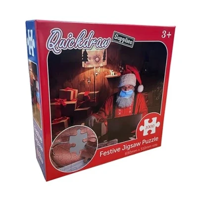 Image of QDS Santa in Mask 1000 Pieces Festive Christmas Jigsaw Puzzle for Adults &amp; Kids, Multicoloured