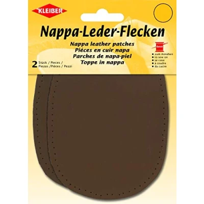 Image of Kleiber Sew on Nappa Leather elbow and knee patches 12.5 cm x 10 cm, Brown, 2 per pack