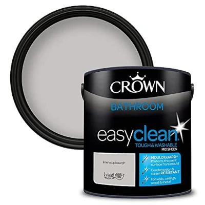 Image of 2.5L CROWN Easyclean Bathroom MID SHEEN Emulsion Multi Surface Paint With MOULDGUARD+ That can be Used on Walls, Ceilings, Wood and Metal. Stain &amp; Scrub Resistant Formula Linen Cupboard