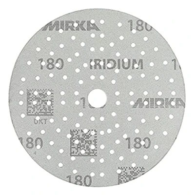 Image of Mirka Iridium Premium Sandpaper Ø 150mm Grip 121 Hole, Grit 180, 10 pcs / For sanding of paint, putty, primer, wood, steel, mineral materials, plastic.