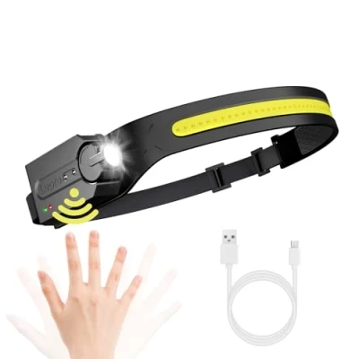 Image of Lepro Head Torch, Super Bright Led Headlamp Rechargeable with 230 Wide Beam, Adjustable Spotlight, Motion Sensor, 5 Modes, Waterproof Lightweight Headlight Flashlight for Camping Running