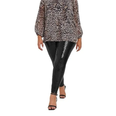 Image of Yours Curve Sequin Embellished Leggings Women&#039;s Plus Size Black