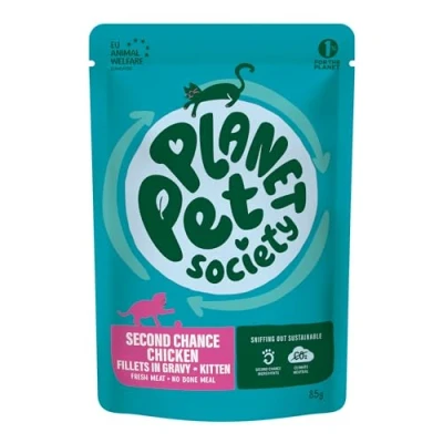 Image of Planet Pet Society Wet Cat Food, Second Chance Chicken Flavour for Kittens, Fillets in Gravy, 24x85g