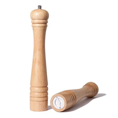Image of DeroTeno Salt and Pepper Mill Set, Set of 2 Grinders with Adjustable Ceramic Grinder, Rubber Wood, Height 30 cm