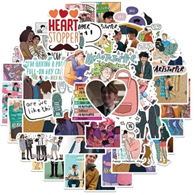 Image of 50Pcs Heartstopper Anime Stickers Laptop Scrapbook Phone Computer Skateboard Vinyl Waterproof Aesthetic Personalised for Teens Boys Girls Adults Children
