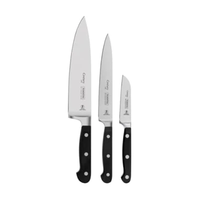 Image of Tramontina 3 Pcs. Stainless Steel Knife Set with Black Polycarbonate Handles