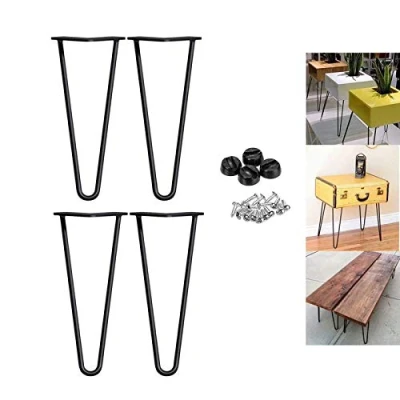 Image of 12 inch Metal Table Legs 30cm Hairpin Leg Black 10mm 2 Rod Mid Century Modern Furniture Industrial Style for Coffee Desks Bench Cabinet DIY w/Protector Feet &amp; Screws (Set of 4)