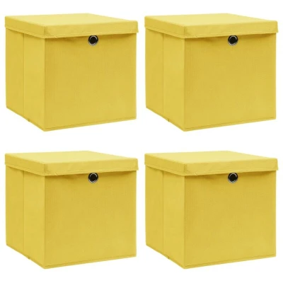 Image of vidaXL Storage Boxes with Lids Foldable Fabric Protective Covers Durable Yellow Non woven Solution 32x32x32 cm Set of 4