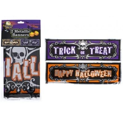 Image of FOIL HALLOWEEN BANNERS Party House Spooky 2 Pack Trick Or Treat Decoration