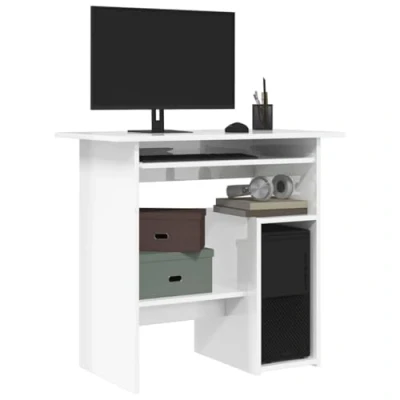 Image of vidaXL Desk Chipboard Bedroom Living Room Table Desks Computer Workstations Corner Office 80x45x74cm High Gloss White
