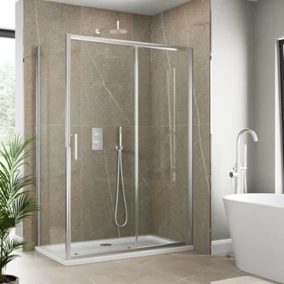 Image of Luxura® 1200 x 760mm Sliding Shower Enclosure Door Screen for Wet Room Cubicle Enclosures, 6mm Toughened Safety Glass, Framed, Reversible, Polished Chrome