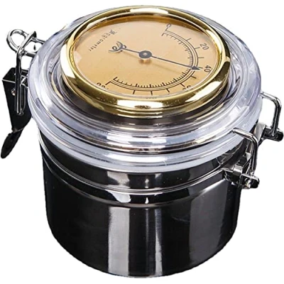 Image of Stainless Steel Cigar Humidor Jar for Tobacco Coffee Bean Tea Candy with Hygrometer Lid Cover Humiditer Container